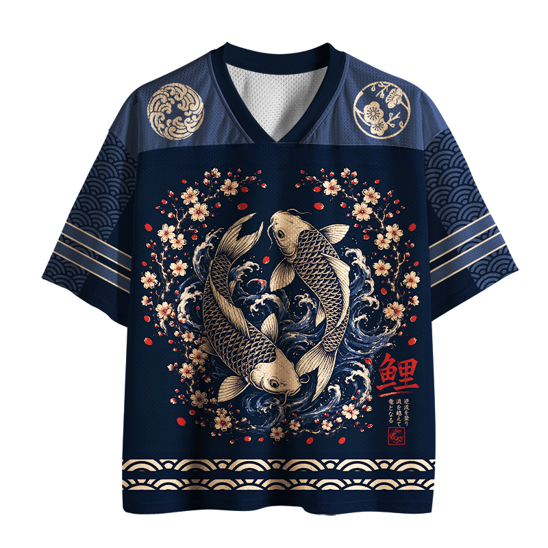 Tokyo-Tiger Japanese Twin Koi Wave Art Mesh Jersey