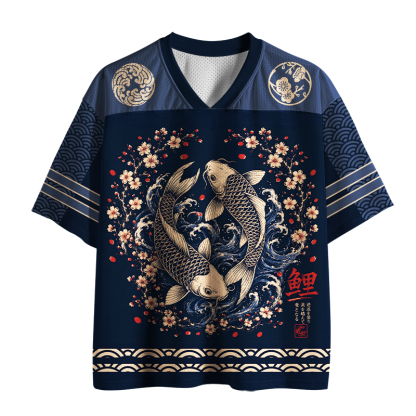 Tokyo-Tiger Japanese Twin Koi Wave Art Mesh Jersey