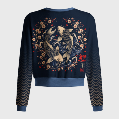 Tokyo-Tiger Japanese Twin Koi Wave Art Women's Lightweight Cardigan