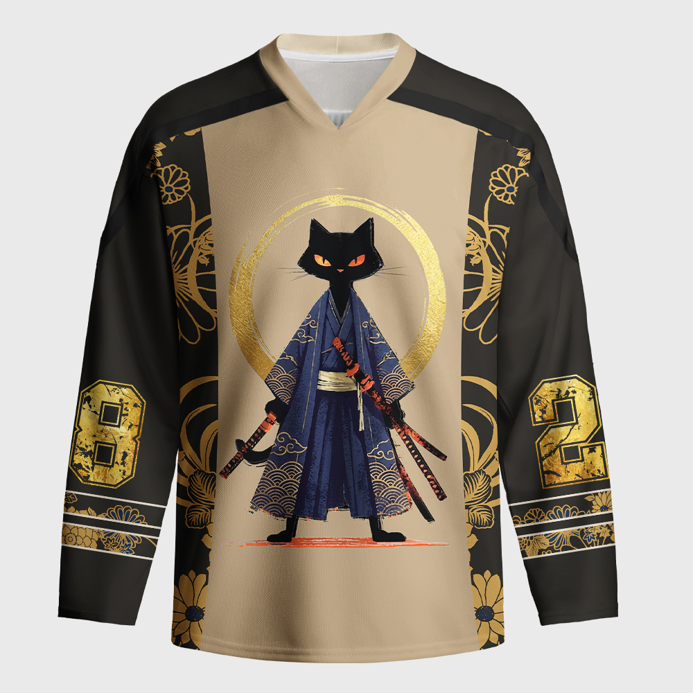 Tokyo-Tiger Samurai Black Cat Long-Sleeve Hockey Jersey