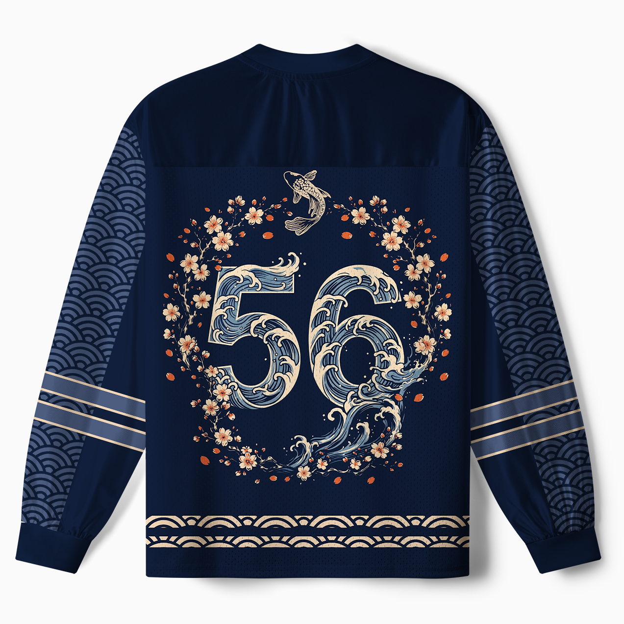 Tokyo-Tiger Japanese Twin Koi Wave Art Paneled Long Sleeve Jersey