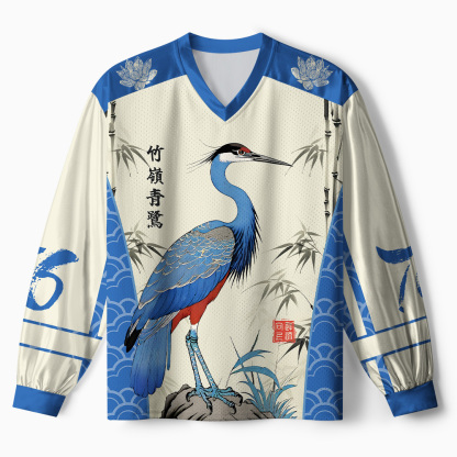 Tokyo-Tiger Bamboo Blue Heron Paneled Long Sleeve Jersey