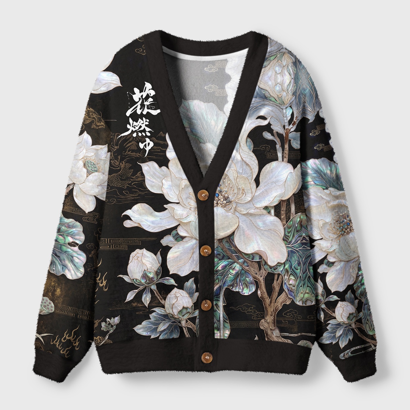 Tokyo-Tiger Lotus Adorned With Golden Specks Ugly Cardigan Sweater