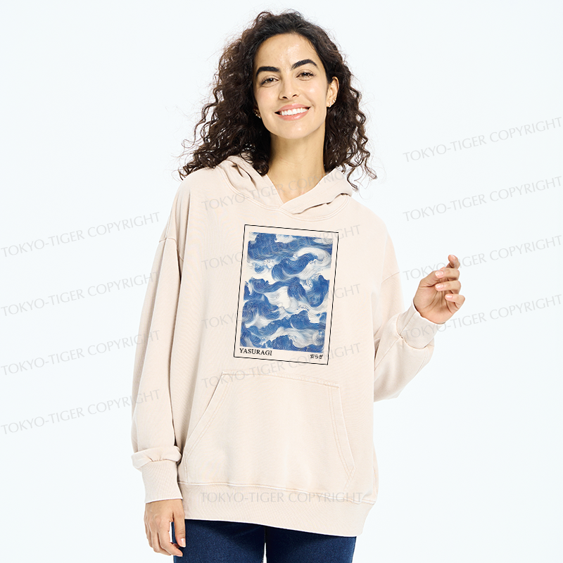 Tokyo-Tiger Japanese Retro Art Wave Washed Hoodie