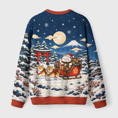 Tokyo-Tiger Dog Pull Santa Cat Fuzzy Christmas Ugly Sweatshirt