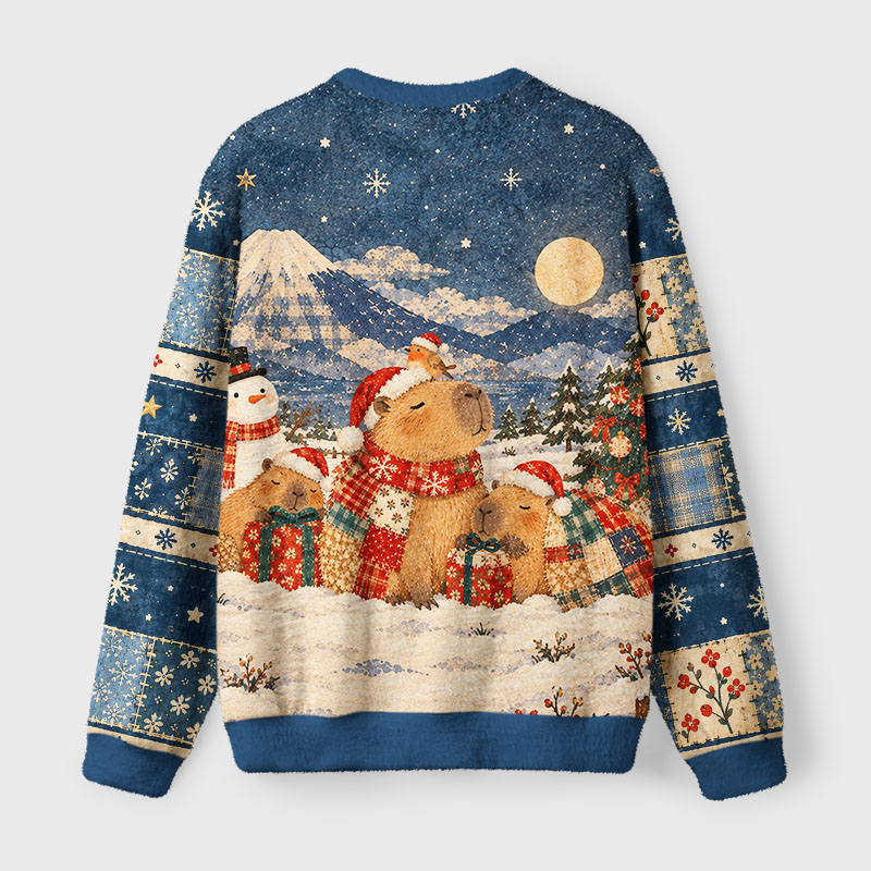 Tokyo-Tiger Cute Snow Capybara Gift Time Fuzzy Christmas Ugly Sweatshirt