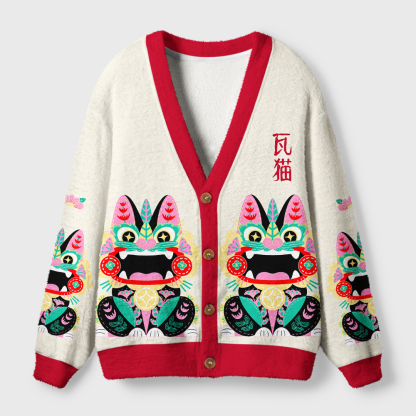 Tokyo-Tiger Lucky Tile Cat Ugly Cardigan Sweater