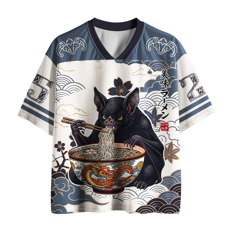 Tokyo-Tiger Japanese Bat Eating Ramen Mesh Jersey