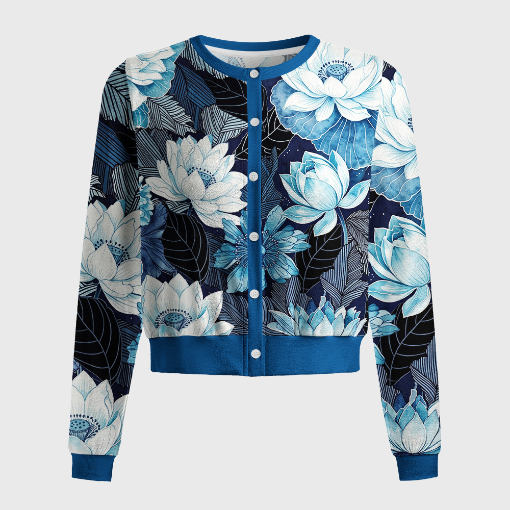 Tokyo-Tiger Mid‑Night Blue Blooms Women's Lightweight Cardigan