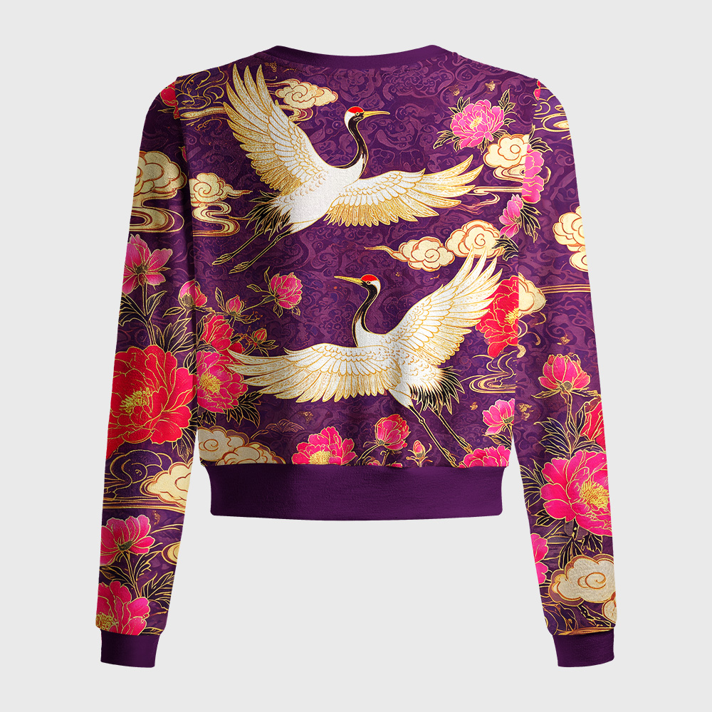 Tokyo-Tiger Purple Mist Flower Crane Women's Lightweight Cardigan