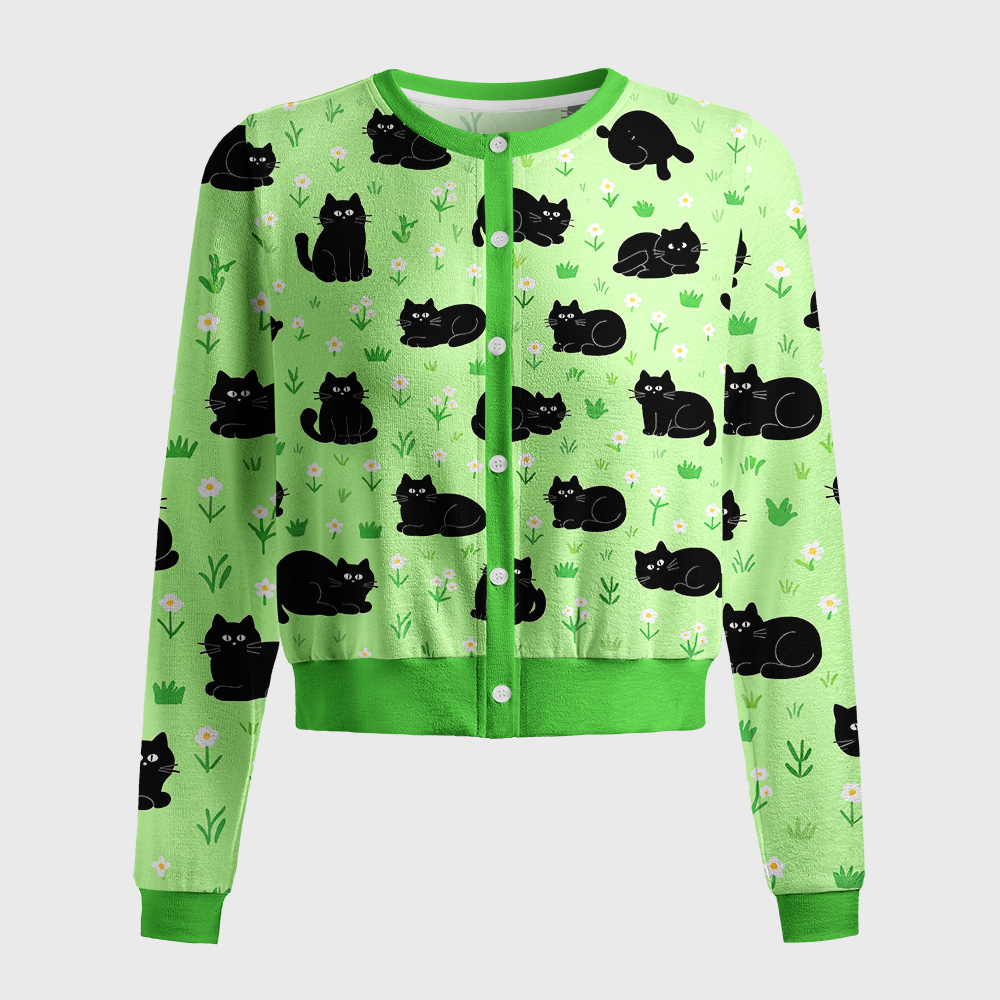 Tokyo-Tiger Green Field Black Cats Women's Lightweight Cardigan