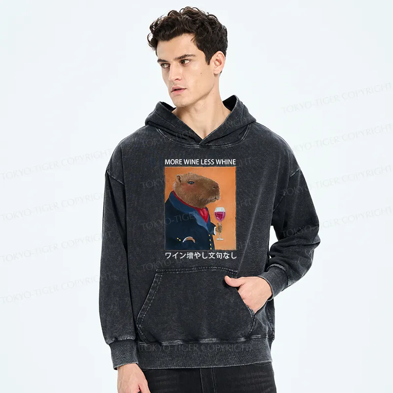 Tokyo-Tiger Capybara More Wine Less Whine Washed Hoodie