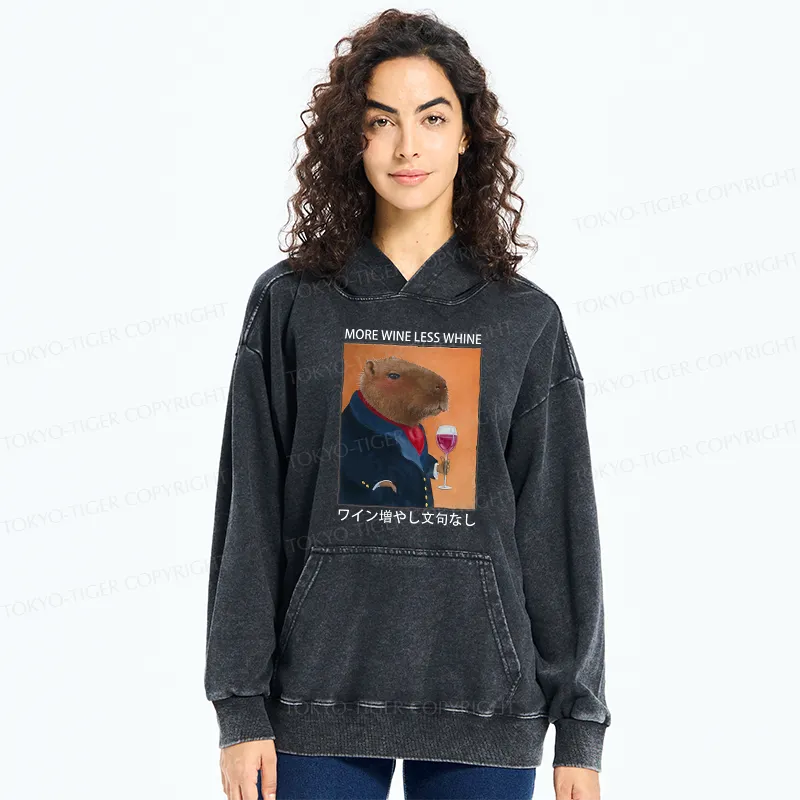 Tokyo-Tiger Capybara More Wine Less Whine Washed Hoodie