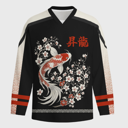 Tokyo-Tiger Vintage Sakura And Koi Long-Sleeve Hockey Jersey