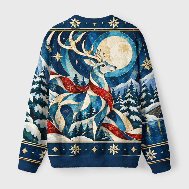 Tokyo-Tiger Snow Deer Magic Fuzzy Christmas Ugly Sweatshirt