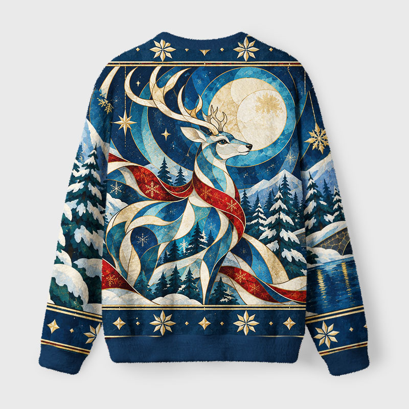 Tokyo-Tiger Snow Deer Magic Fuzzy Christmas Ugly Sweatshirt