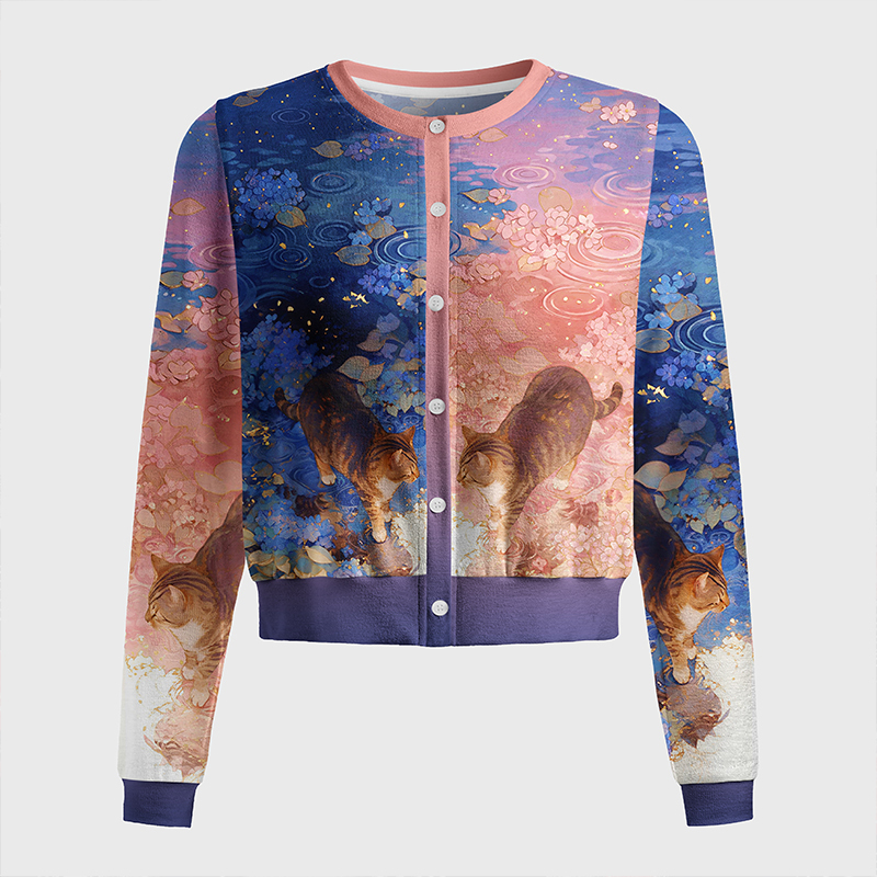 Tokyo-Tiger Dual Floral Cats Women's Lightweight Cardigan