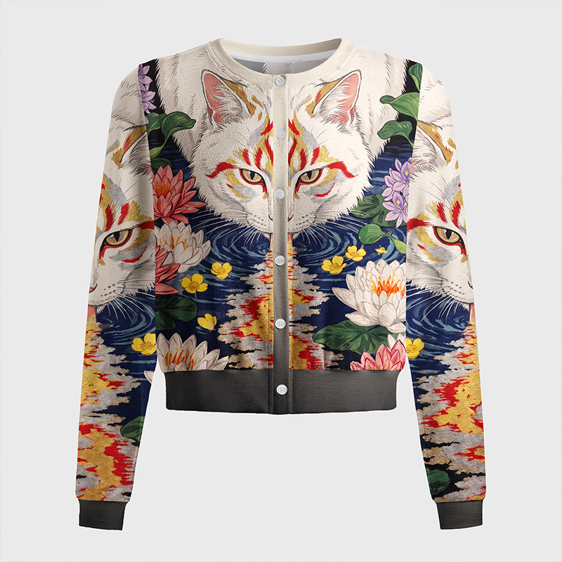Tokyo-Tiger Lotus Cat Women's Lightweight Cardigan