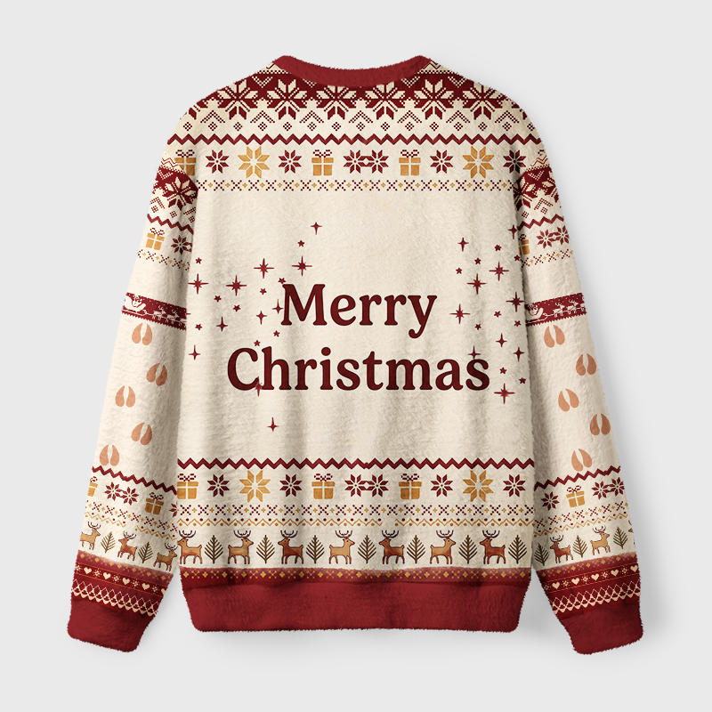 Tokyo-Tiger Cute Santa Hug Reindeer Fuzzy Christmas Ugly Sweatshirt
