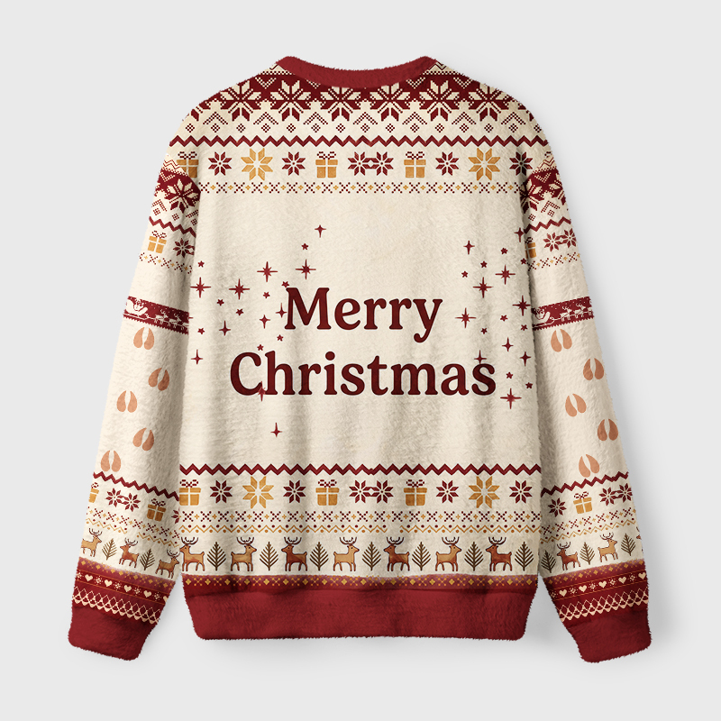 Tokyo-Tiger Cute Santa Hug Reindeer Fuzzy Christmas Ugly Sweatshirt