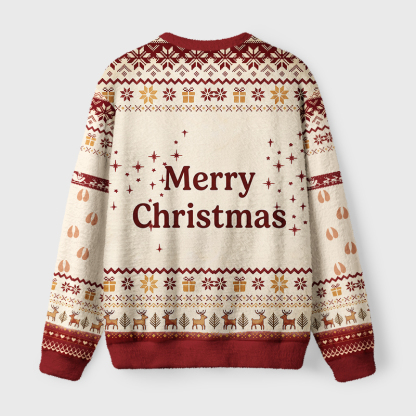 Tokyo-Tiger Cute Santa Hug Reindeer Fuzzy Christmas Ugly Sweatshirt