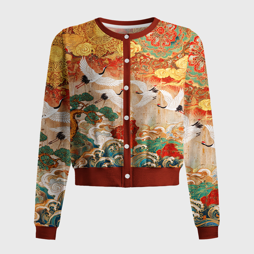 Tokyo-Tiger Golden Clouds Soaring Cranes Women's Lightweight Cardigan