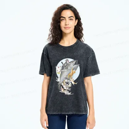 Tokyo-Tiger Cats Caught Tuna Washed T-Shirt