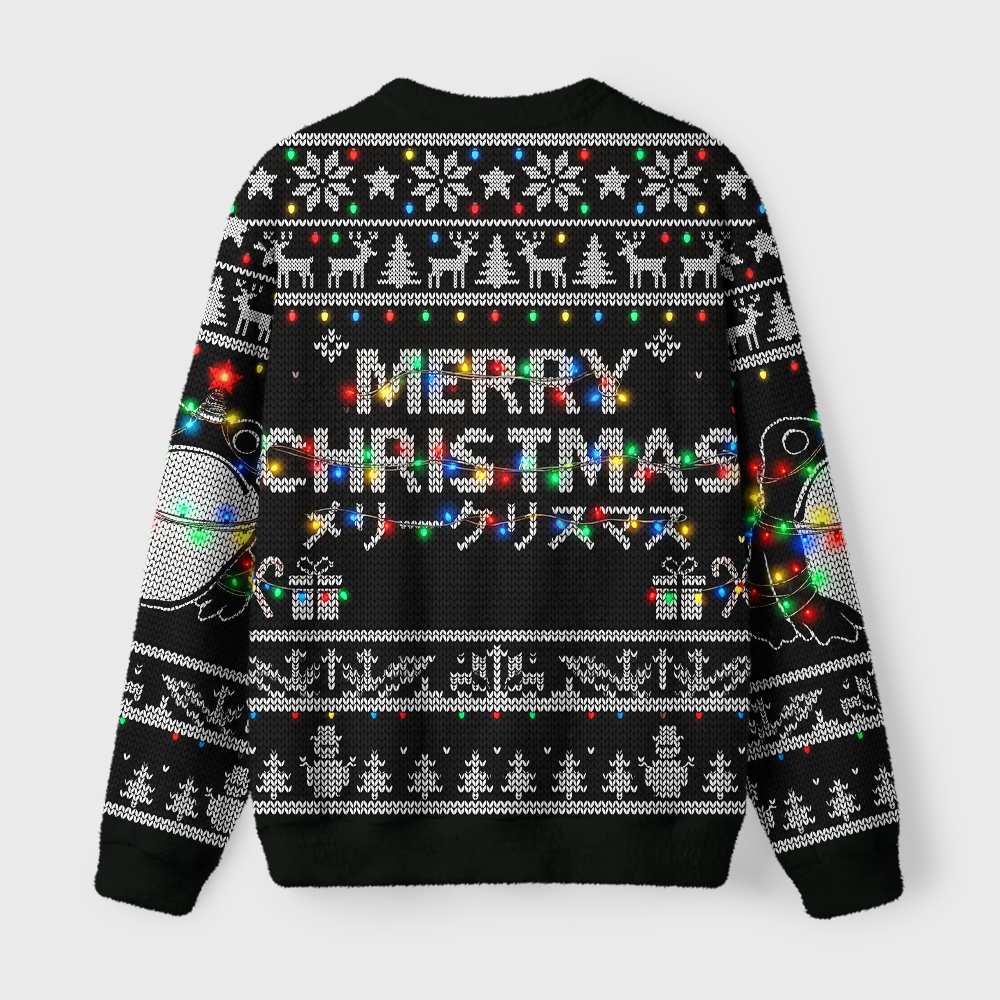 Tokyo-Tiger Christmas Lights Frog Fuzzy Christmas Ugly Sweatshirt