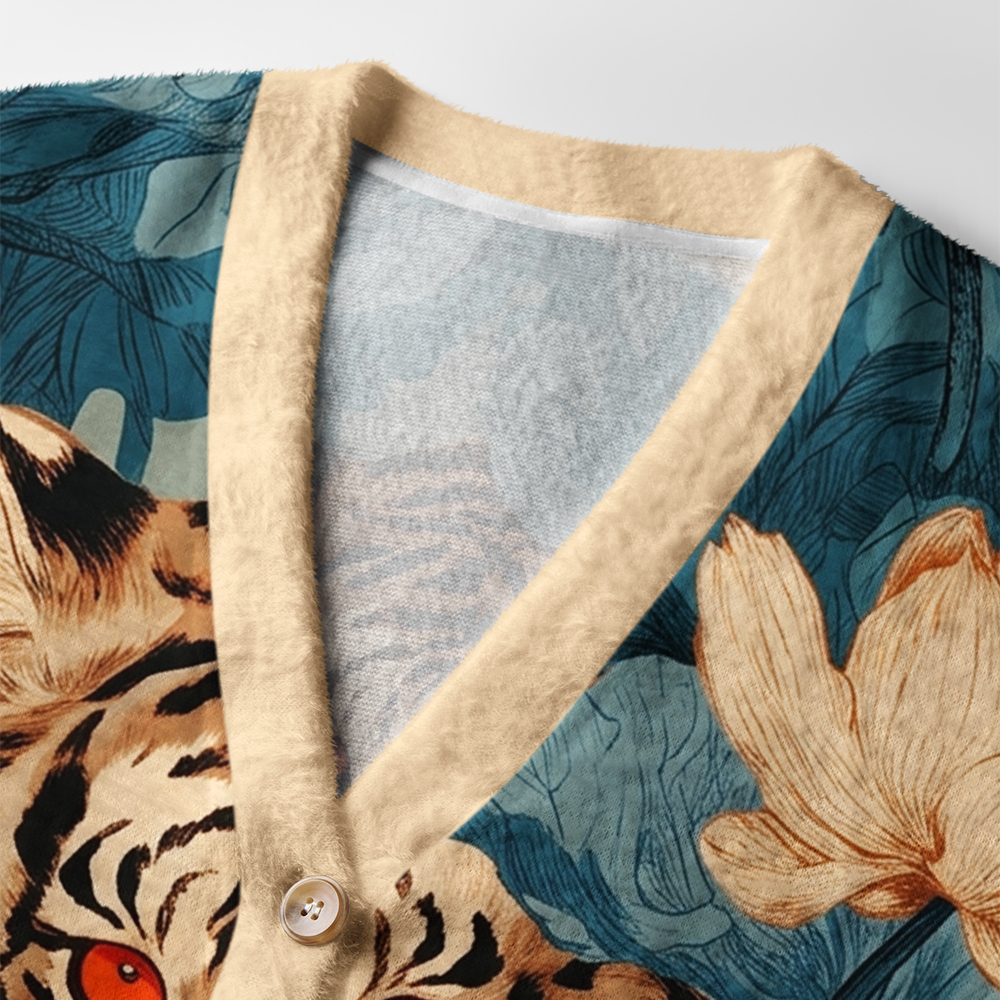 Tokyo-Tiger Jungle Whisper: Silent Tiger Ugly Cardigan Sweater