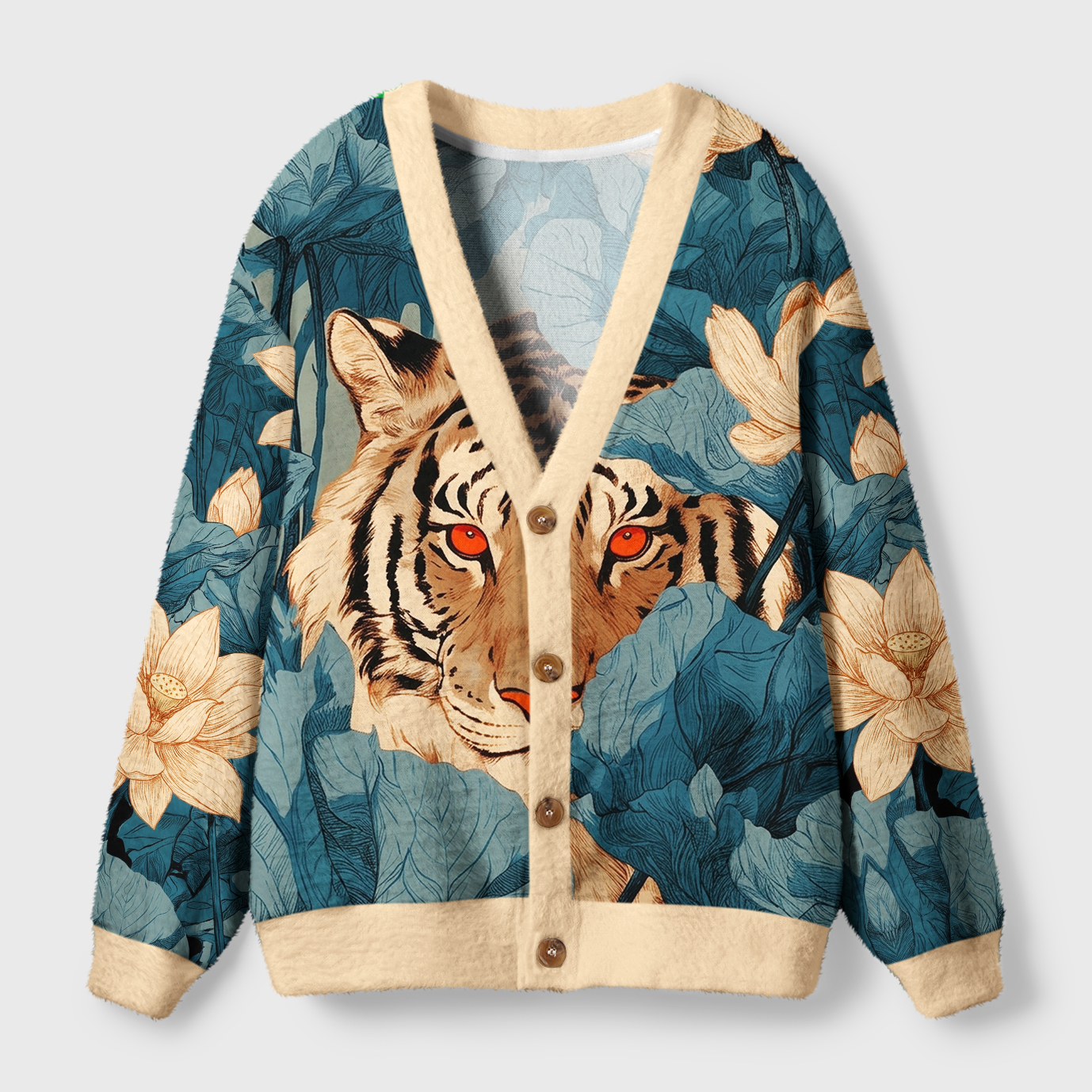 Tokyo-Tiger Jungle Whisper: Silent Tiger Ugly Cardigan Sweater
