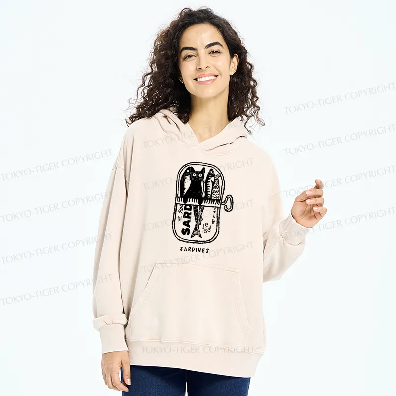 Tokyo-Tiger Cat Hiding In A Sardine Can Washed Hoodie