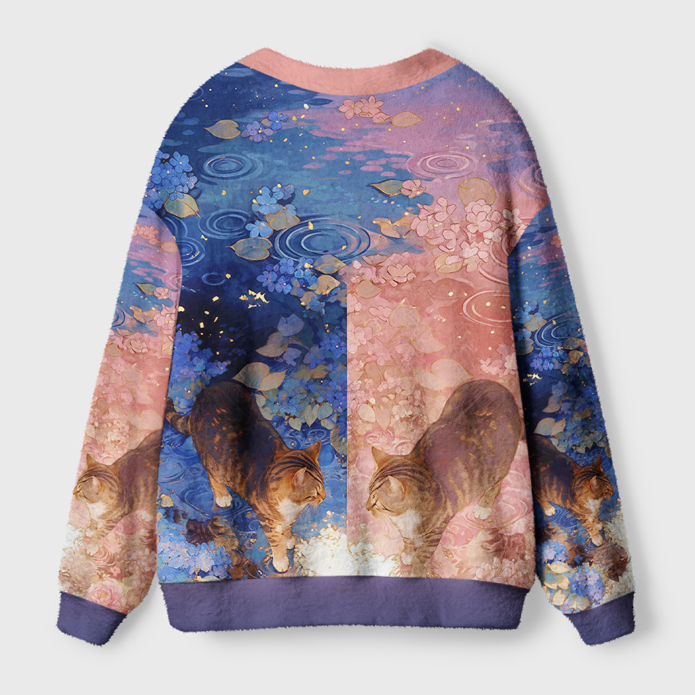 Tokyo-Tiger Dual Floral Cats Ugly Cardigan Sweater