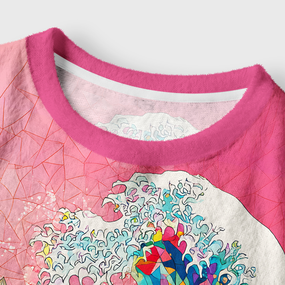 Tokyo-Tiger Colorful Prismatic Wave Women's Fuzzy Cropped Sweatshirt