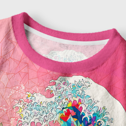 Tokyo-Tiger Colorful Prismatic Wave Women's Fuzzy Cropped Sweatshirt
