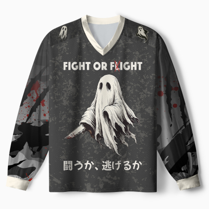 Tokyo-Tiger Spooky Ghost with Knife Paneled Long Sleeve Jersey