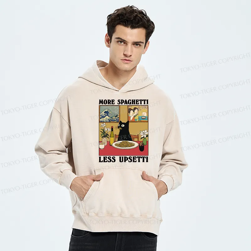 Tokyo-Tiger Cat Eating Pasta Washed Hoodie