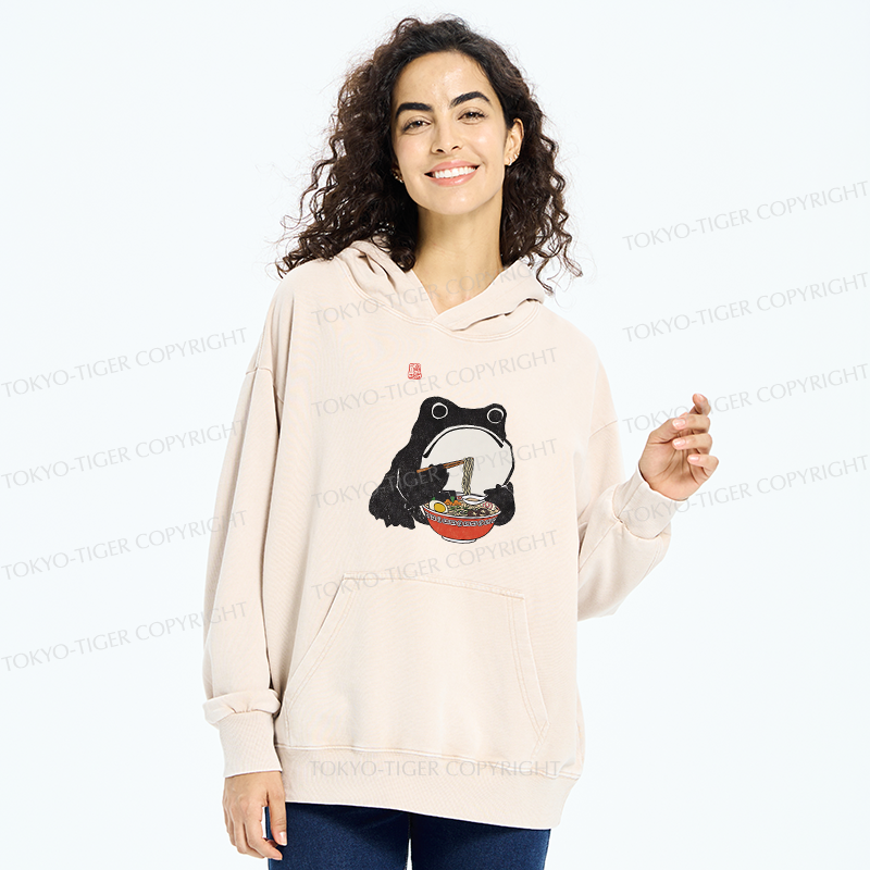 Tokyo-Tiger Funny Frog Eating Ramen Washed Hoodie