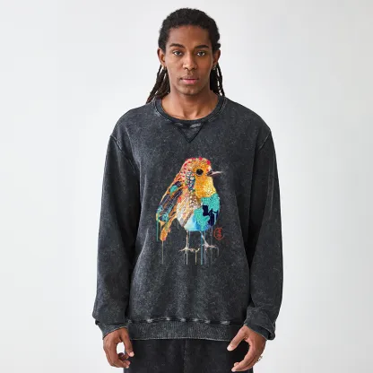 Tokyo-Tiger Sparkly Wild Bird Washed Terry Sweatshirt