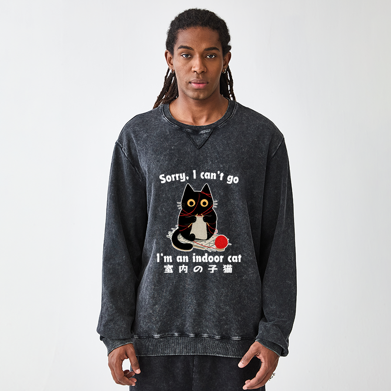 Tokyo-Tiger Indoor Cat Meme Washed Terry Sweatshirt