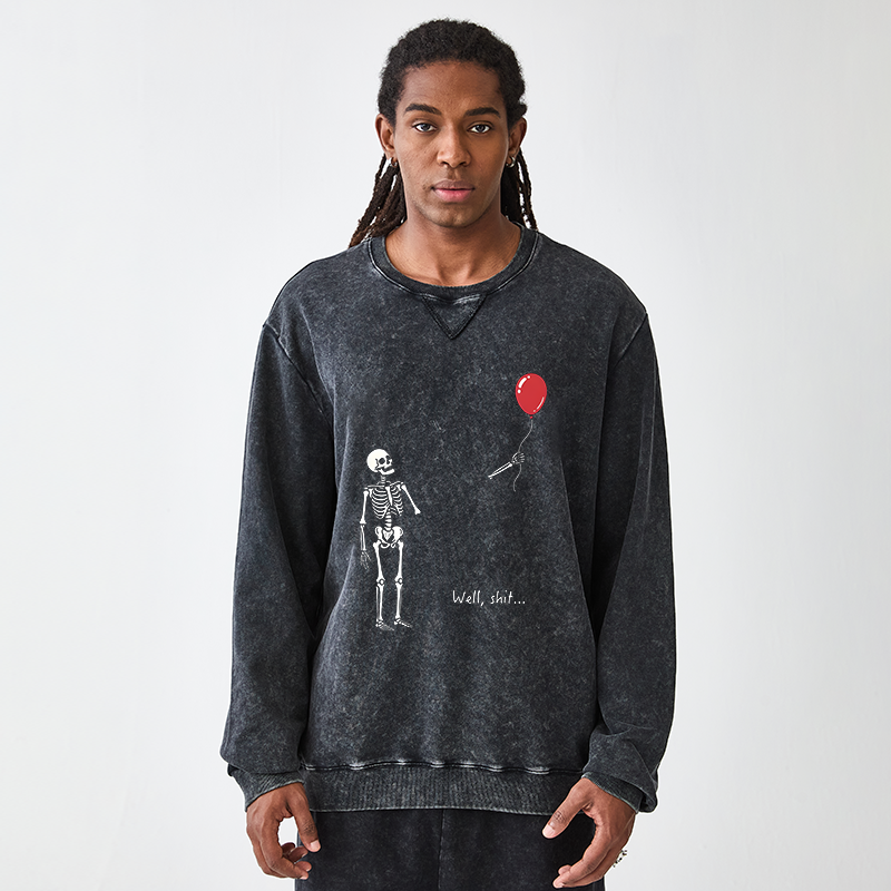Tokyo-Tiger Skeleton Balloon Meme Washed Terry Sweatshirt