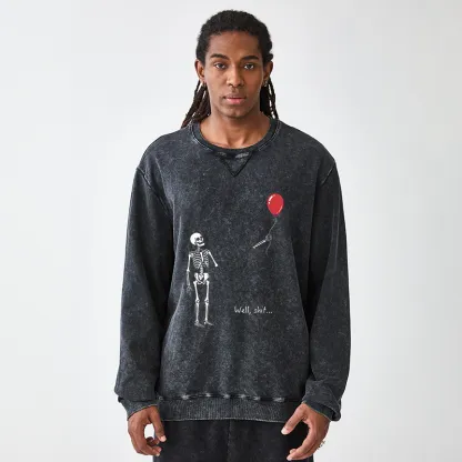 Tokyo-Tiger Skeleton Balloon Meme Washed Terry Sweatshirt
