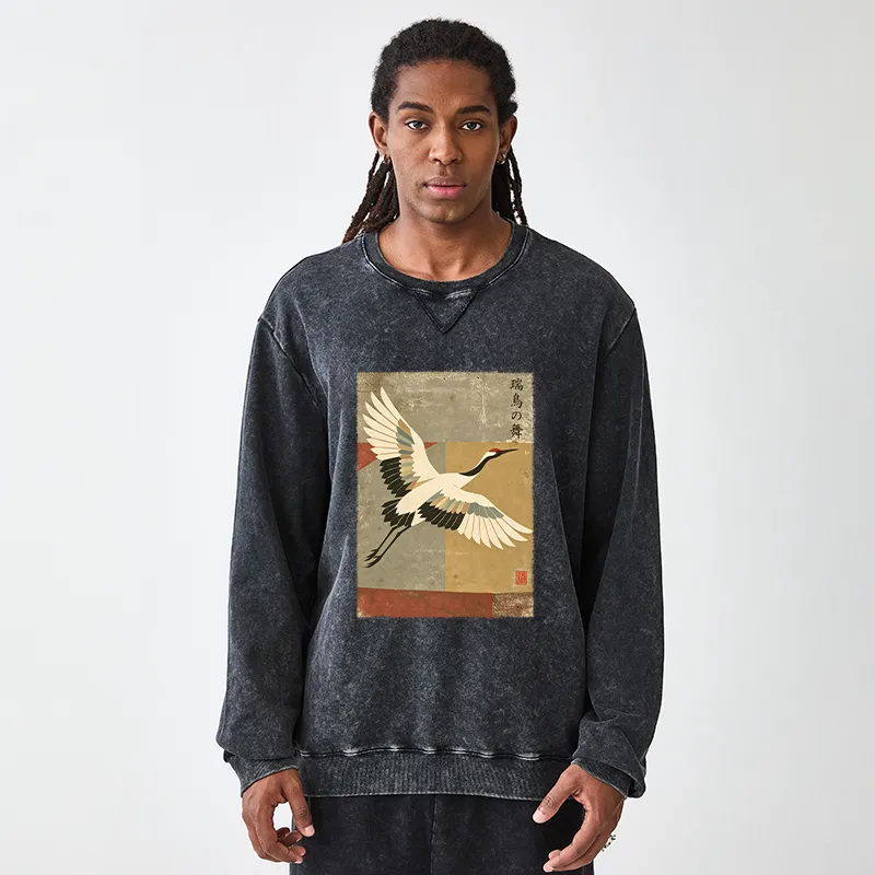 Tokyo-Tiger Crane Spirit Washed Terry Sweatshirt