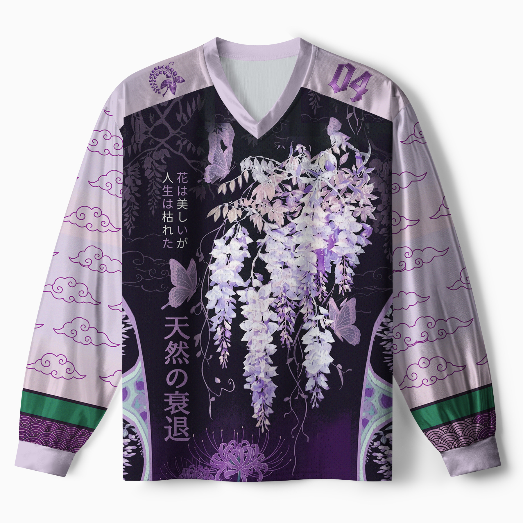 Tokyo-Tiger Wisteria Jpanese Flowers Paneled Long Sleeve Jersey