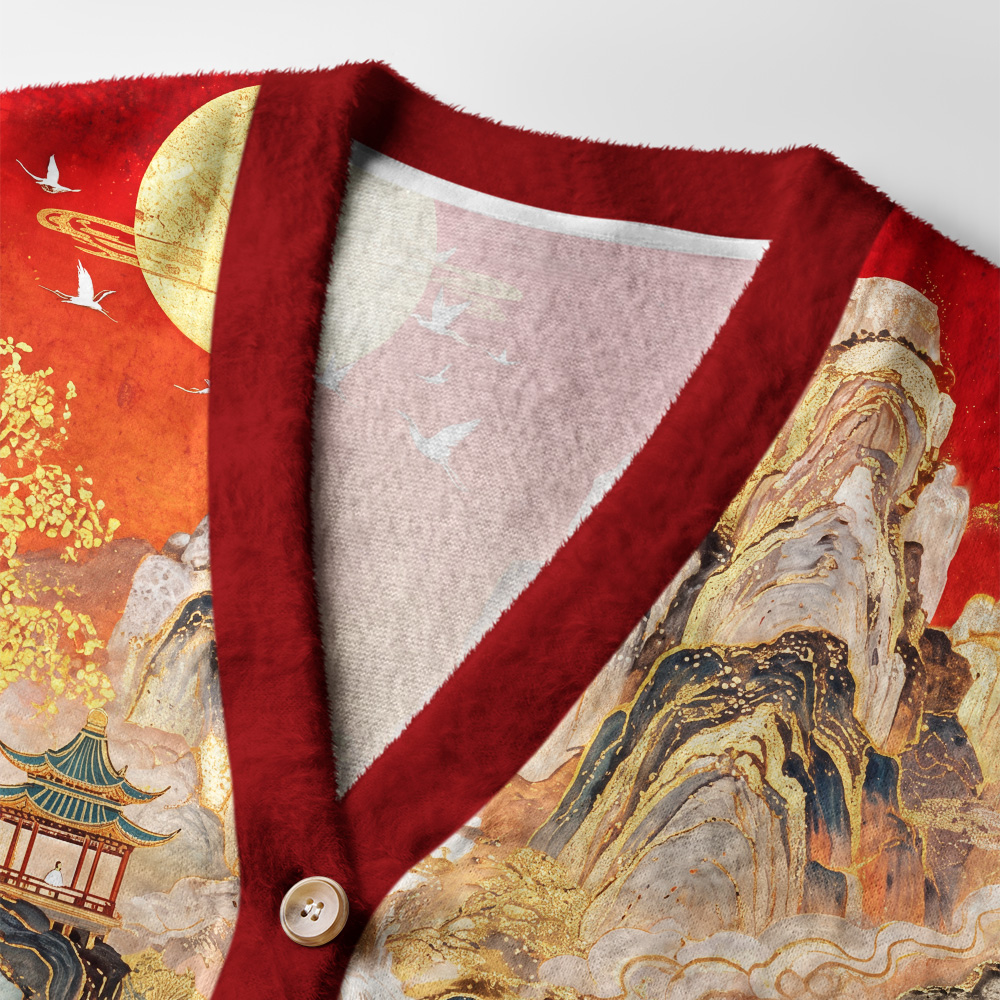 Tokyo-Tiger Gilded Autumn Peaks Ugly Cardigan Sweater