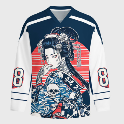 Tokyo-Tiger Skeleton Sun Kimono Long-Sleeve Hockey Jersey