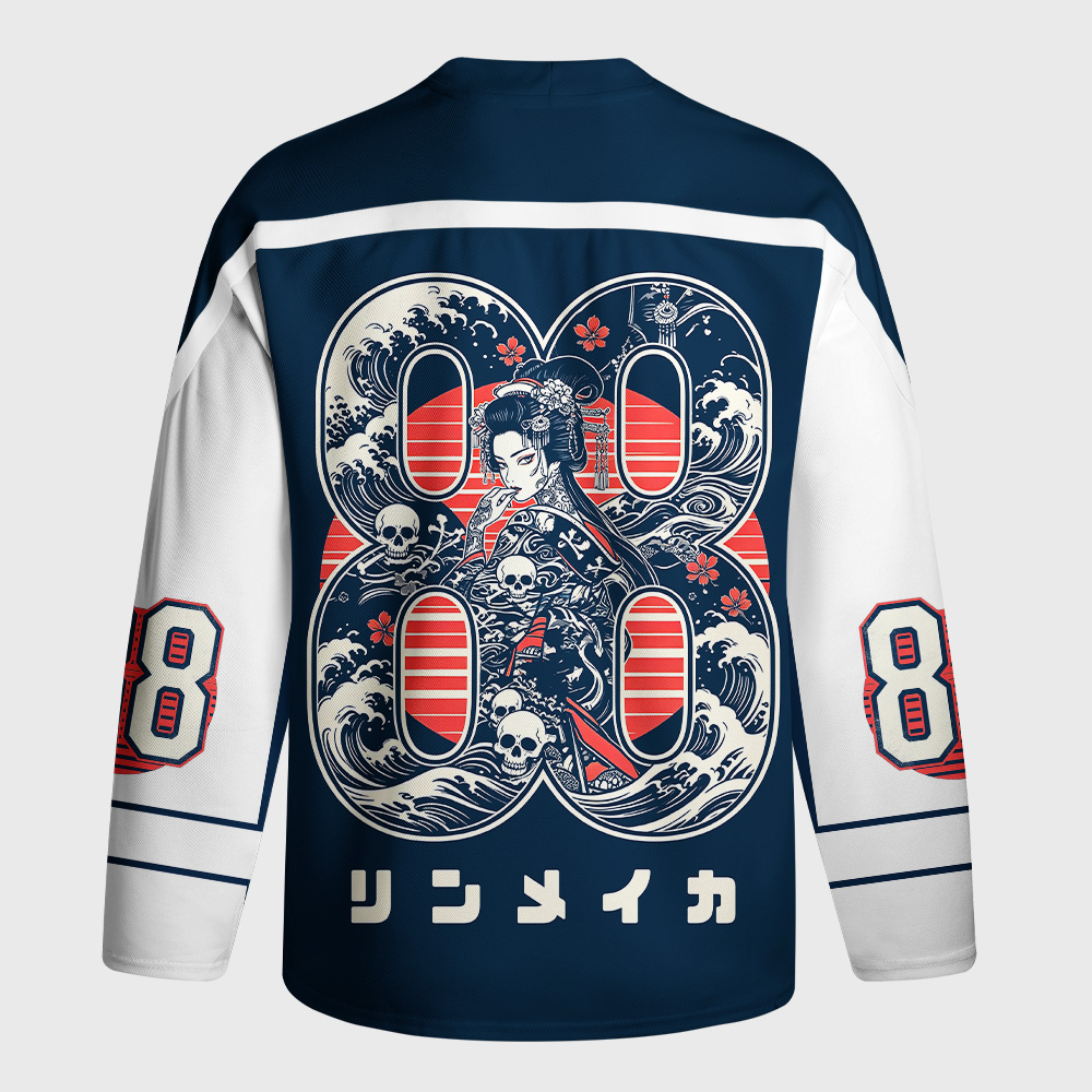 Tokyo-Tiger Skeleton Sun Kimono Long-Sleeve Hockey Jersey