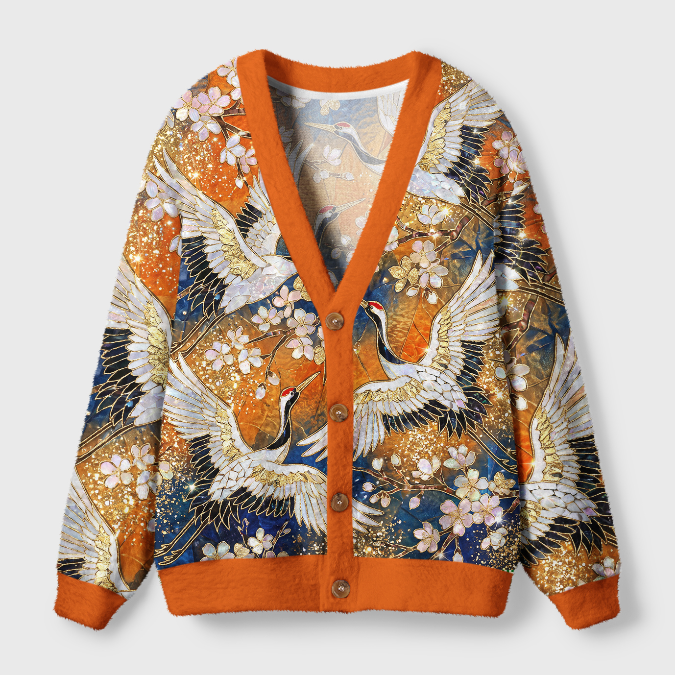 Tokyo-Tiger Eternal Cranes In Blooming Light Ugly Cardigan Sweater