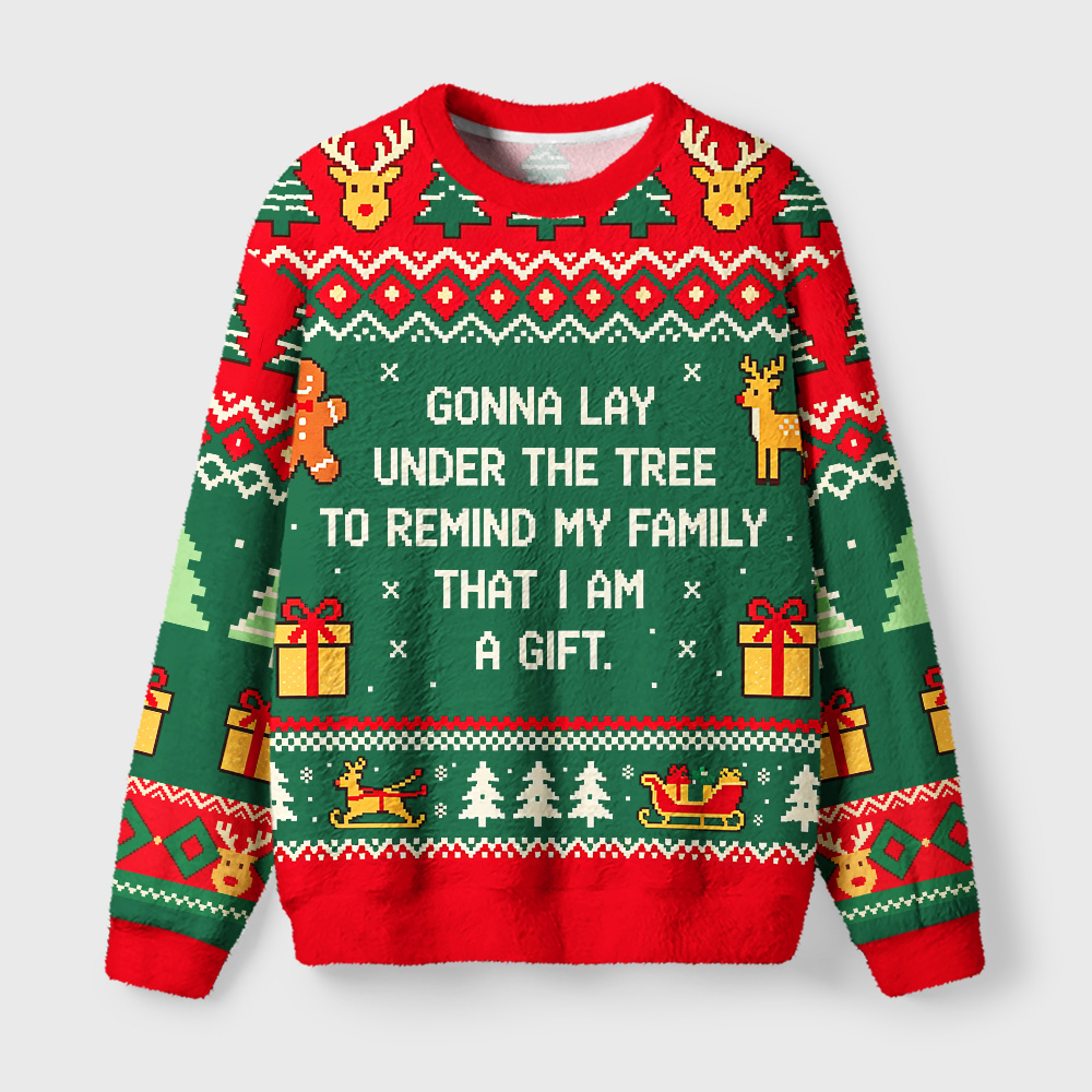 Tokyo-Tiger Gift Beneath The Tree Fuzzy Christmas Ugly Sweatshirt