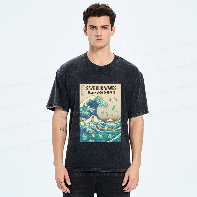 Tokyo-Tiger Save Our Waves Washed T-Shirt