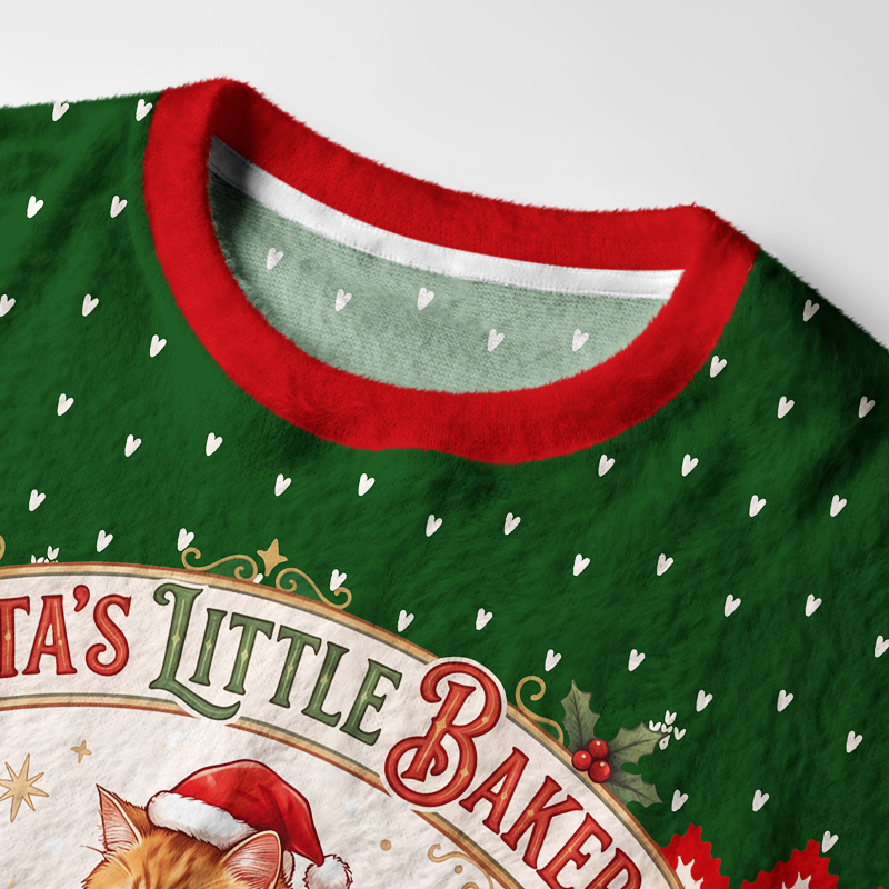 Tokyo-Tiger Santa's Little Baker Cat Fuzzy Christmas Ugly Sweatshirt